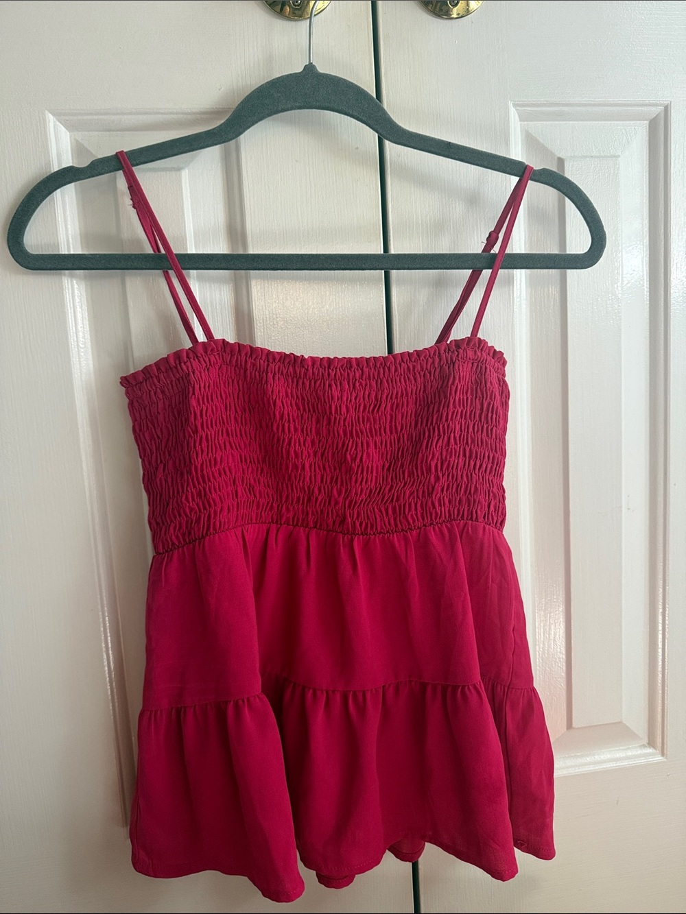 Hot Pink Smocked Tiered Spaghetti Strap Tank